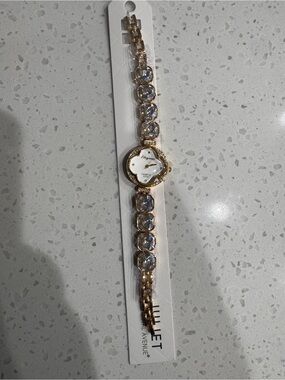 Gold-Tone Crystal Accent Women's Bracelet Watch - White Dial